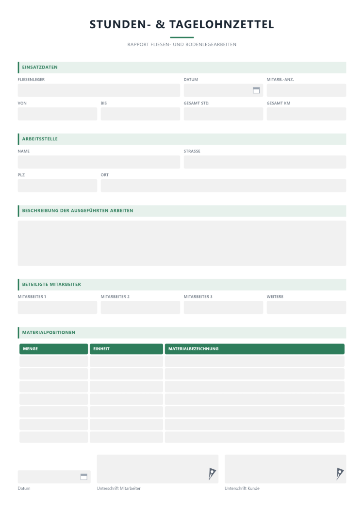 Rapportzettel fürs Handwerk