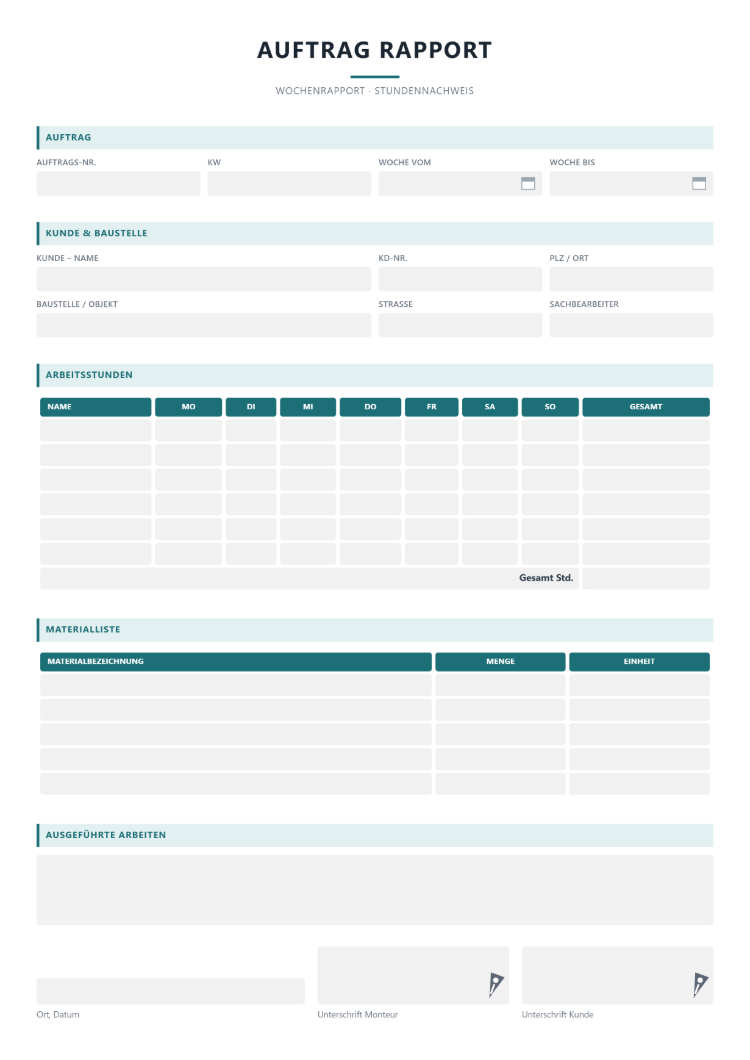 Rapportzettel als Wochenrapport