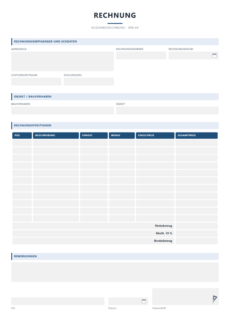 Rechnungsvorlage als PDF