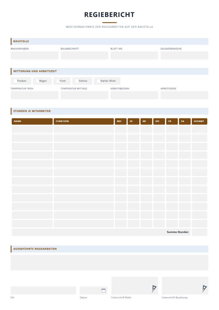 Regieblock für den Bau