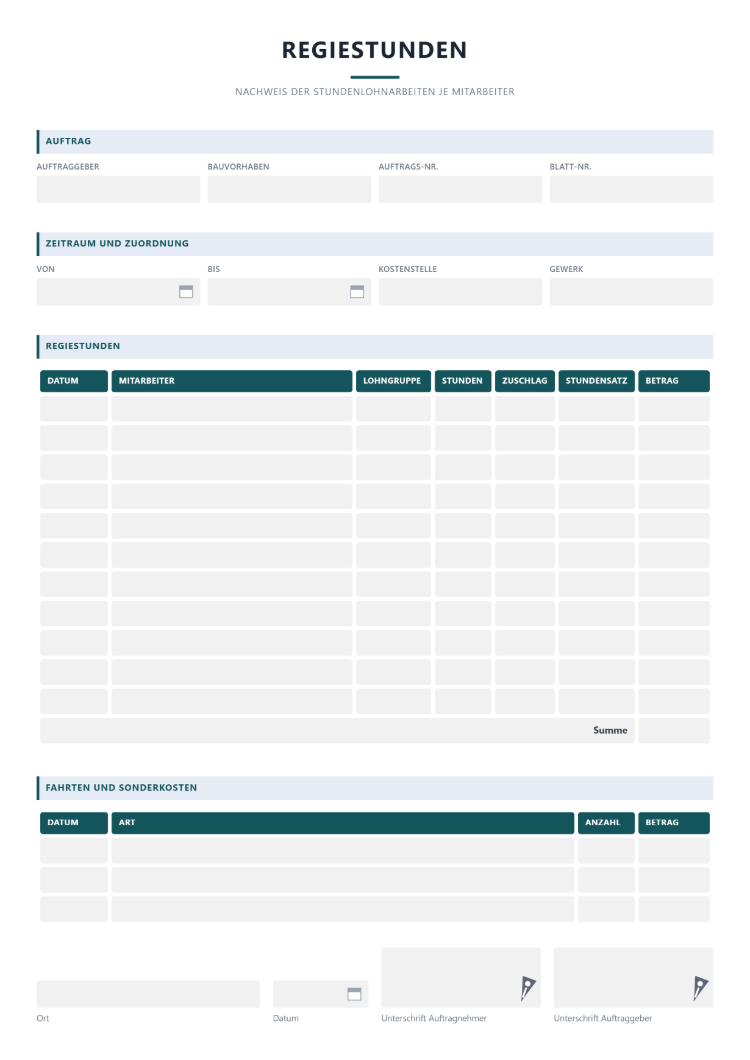 Regiestunden-Block