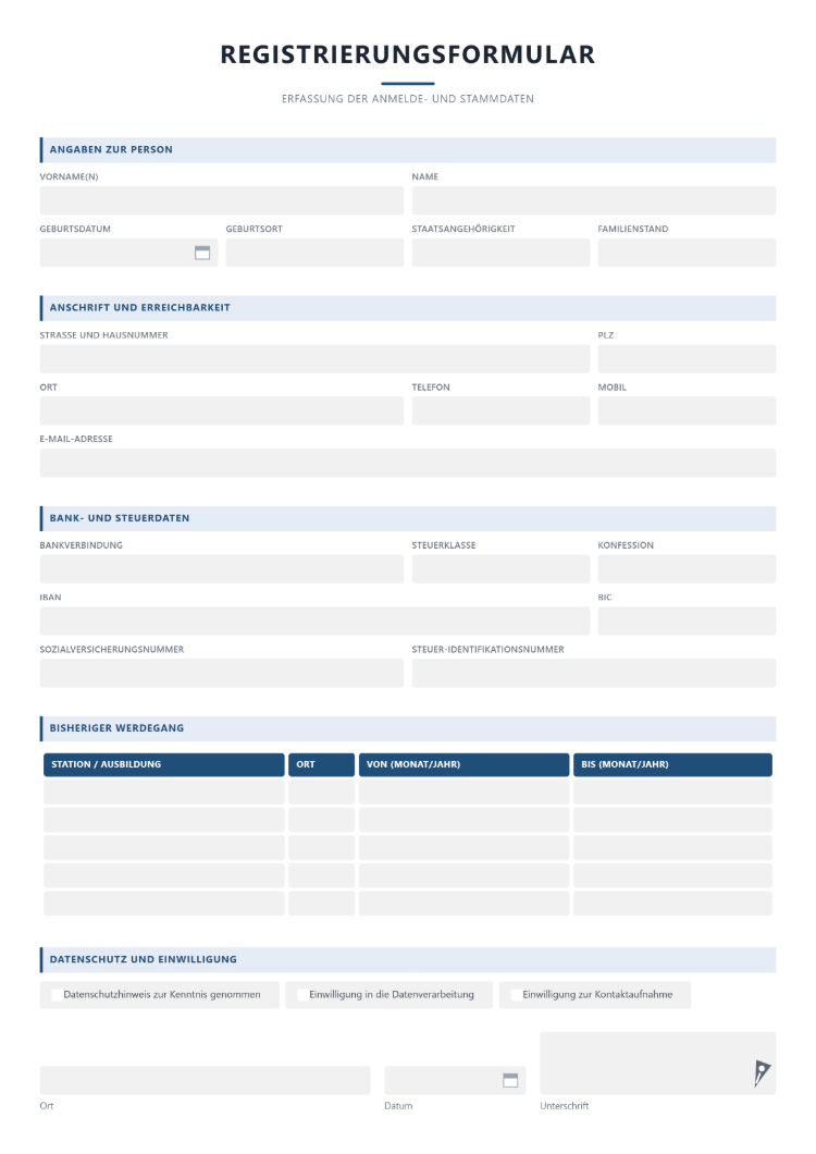 Registrierungsformular Vorlage