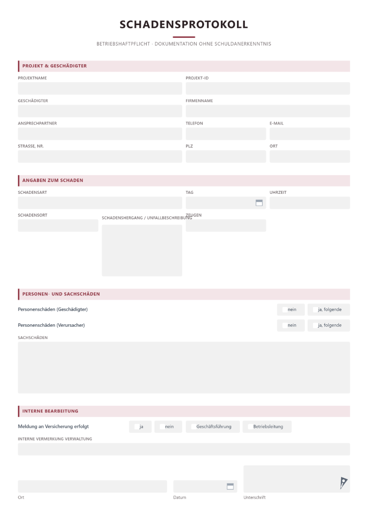 Schadensprotokoll als PDF-Vorlage