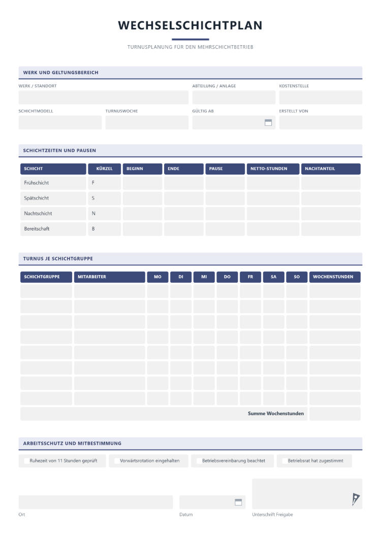 Schichtplan für die Industrie