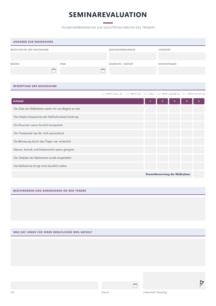 Seminarevaluation nach AZAV