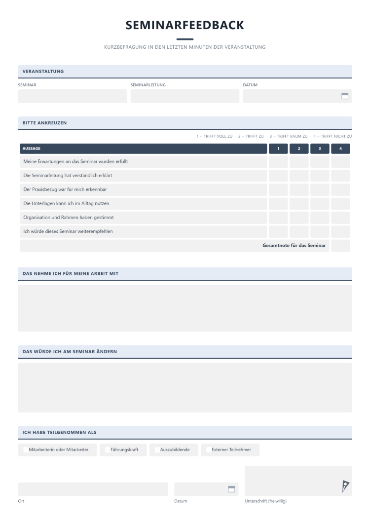 Seminarfeedback als Kurzbogen