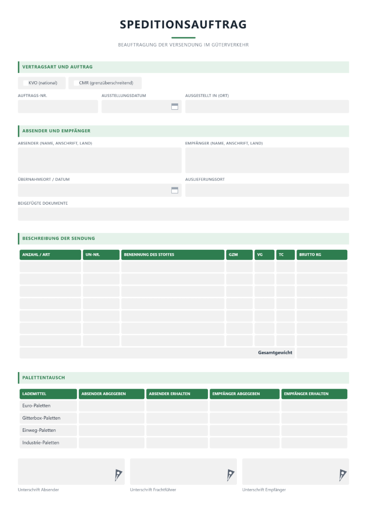 Speditionsauftrag Muster