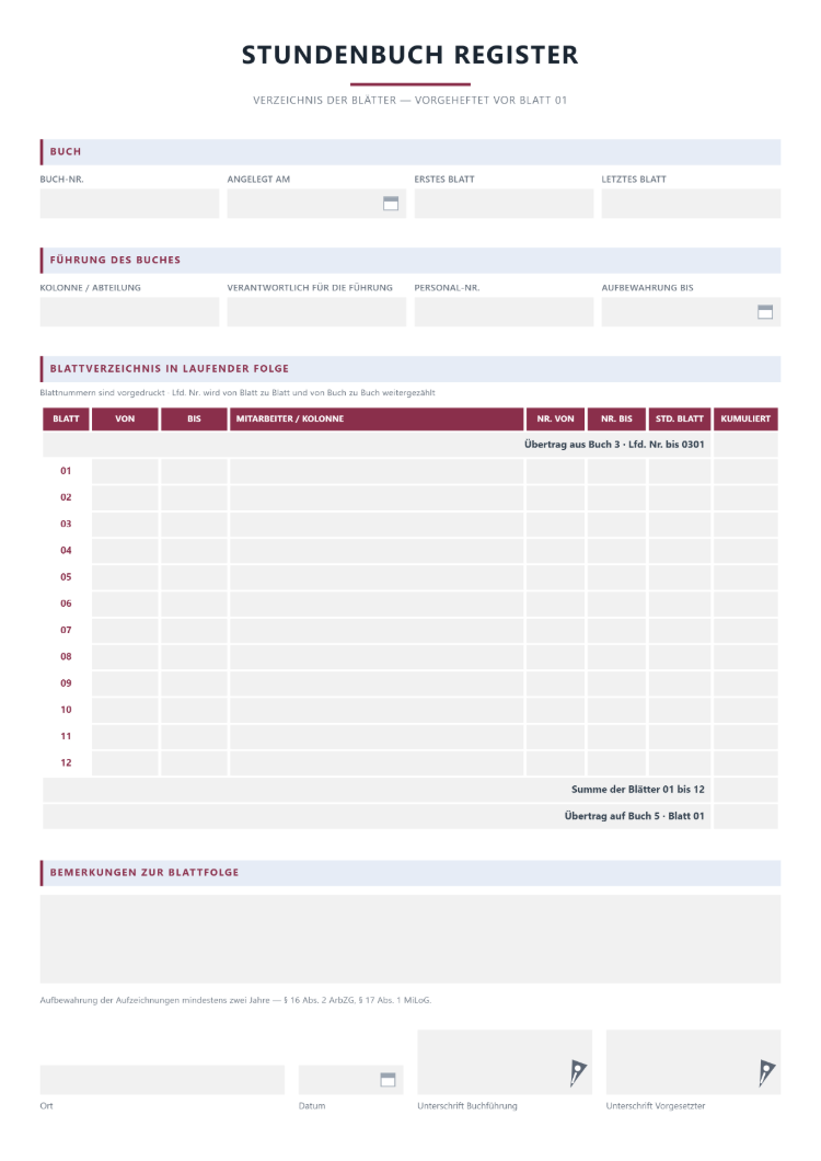 Stundenbuch Register