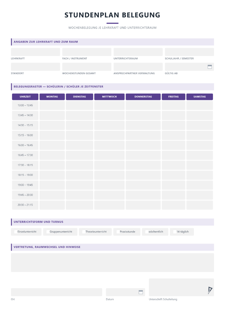 Stundenplan als Belegungsplan