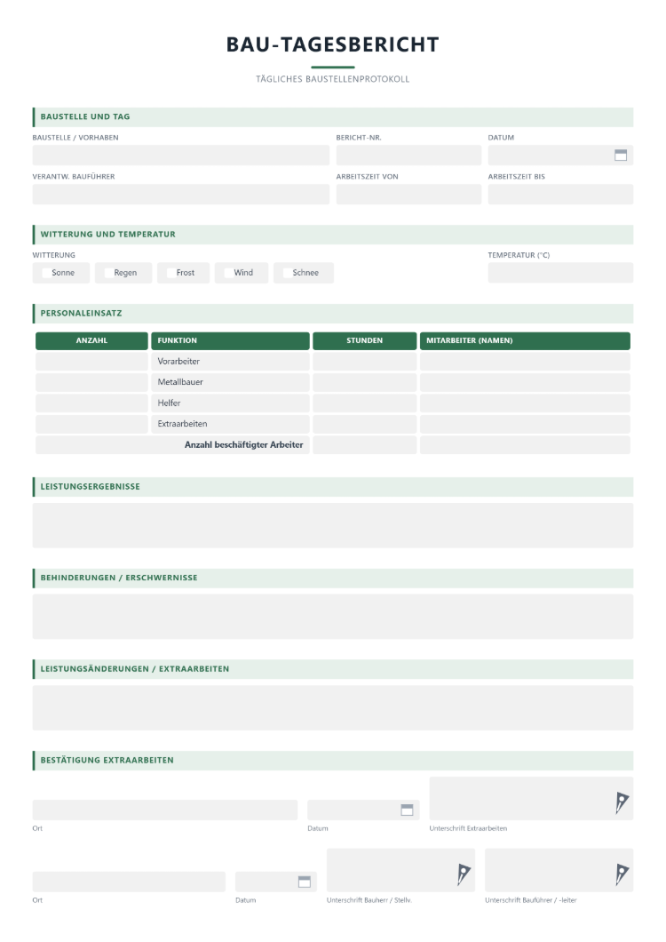 Bau-Tagesbericht als PDF