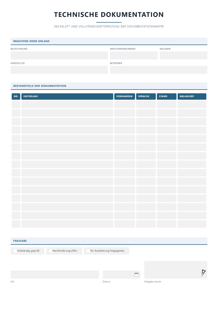 Checkliste technische Dokumentation