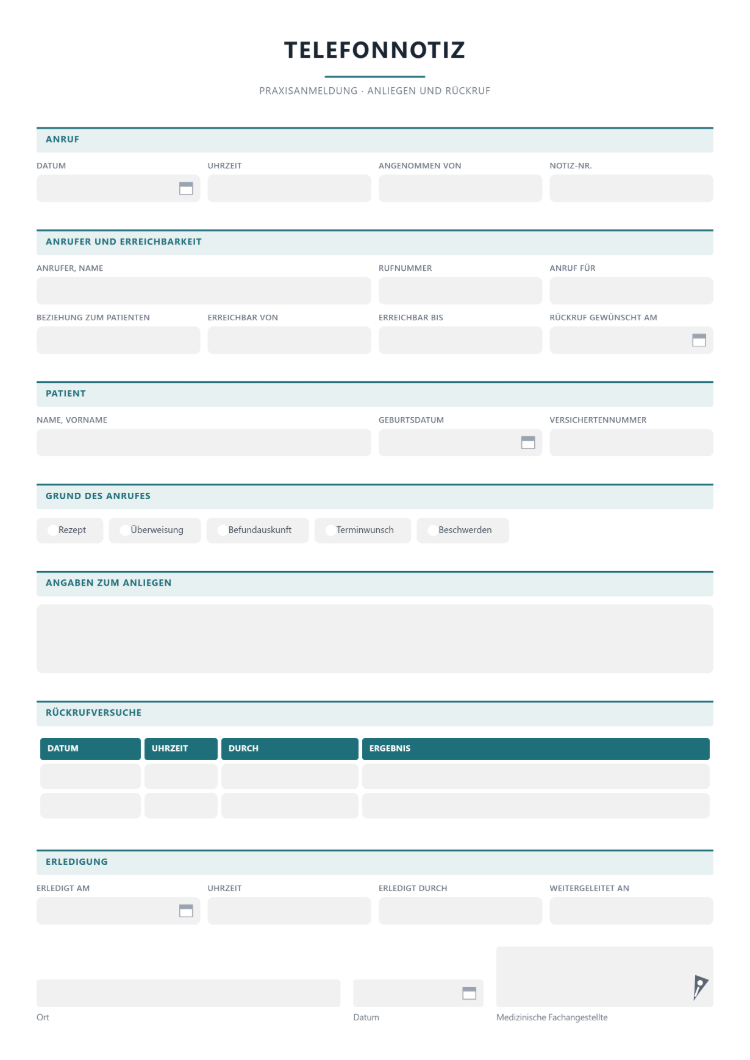 Telefonnotiz Arztpraxis