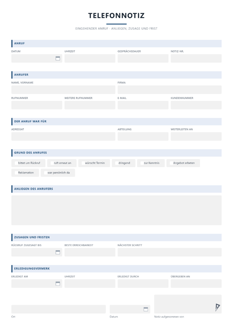 Telefonnotiz Vorlage