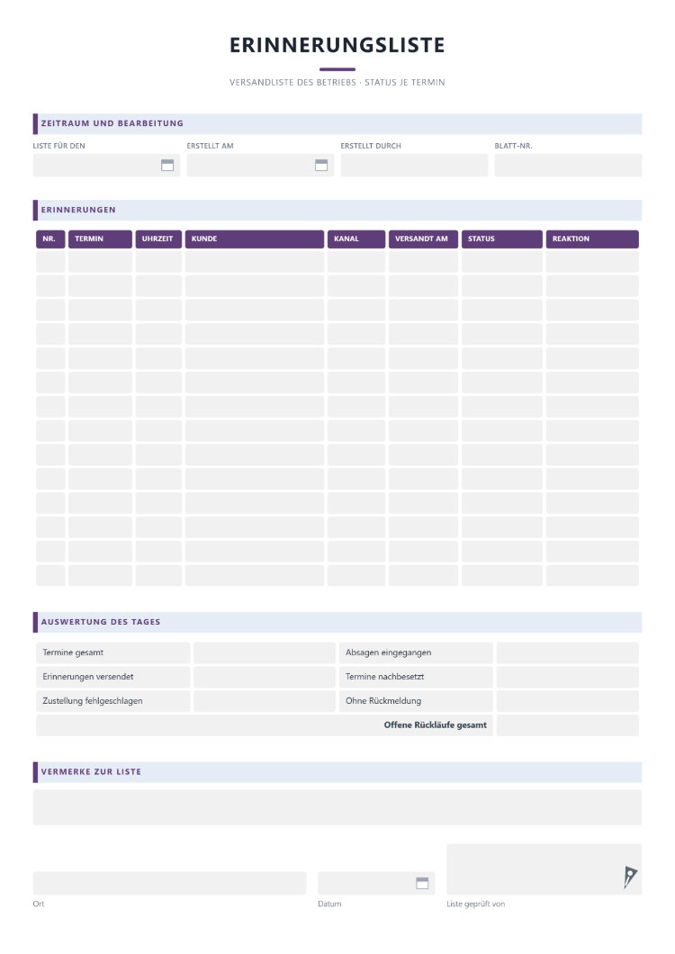 Terminerinnerung Liste
