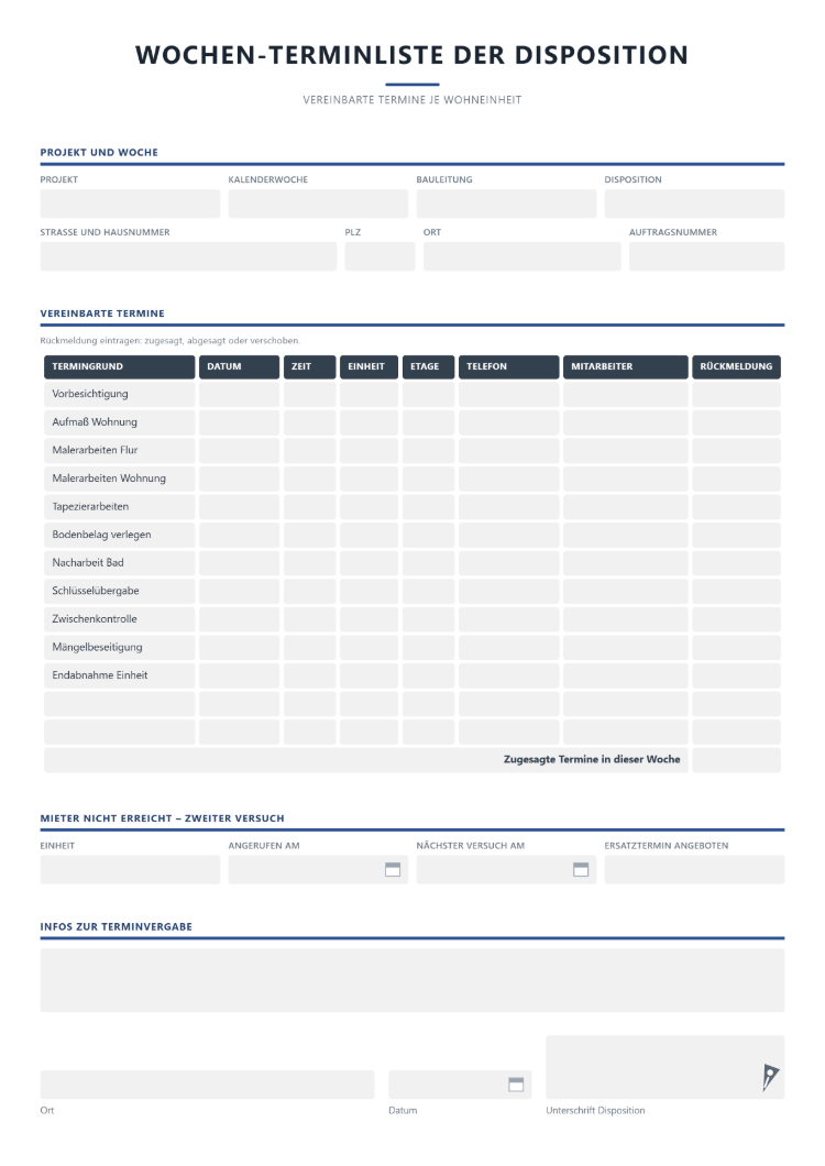 Terminvereinbarung als Wochenliste
