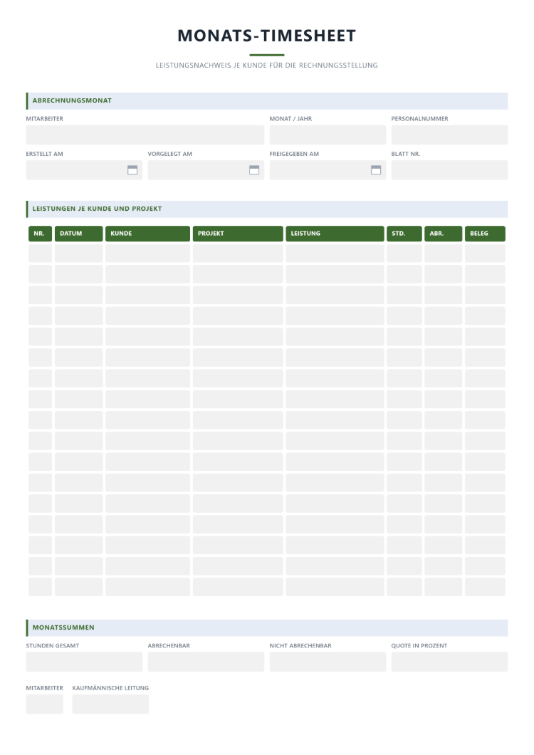 Monats-Timesheet