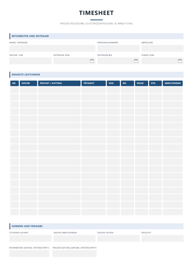 Timesheet Vorlage