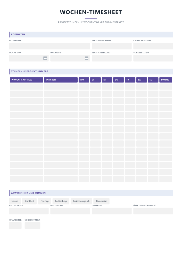 Wochen-Timesheet