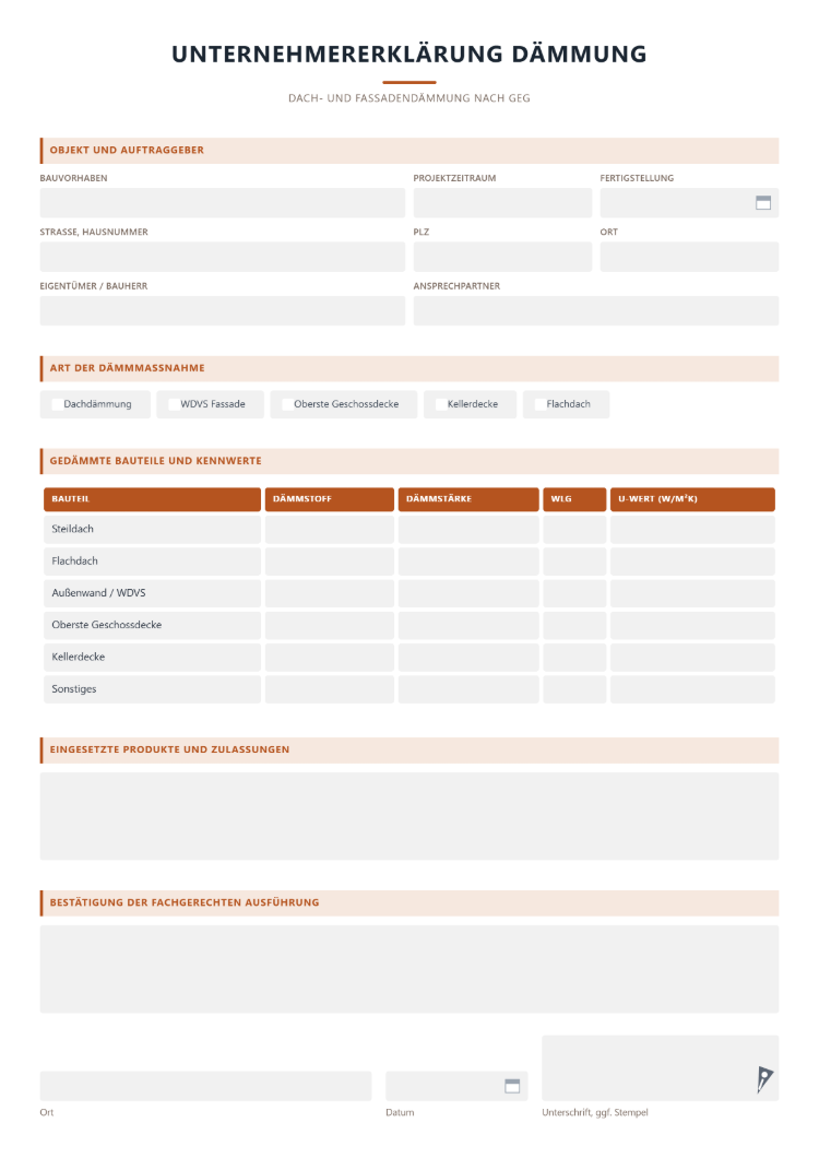 Unternehmererklärung Dachdecker