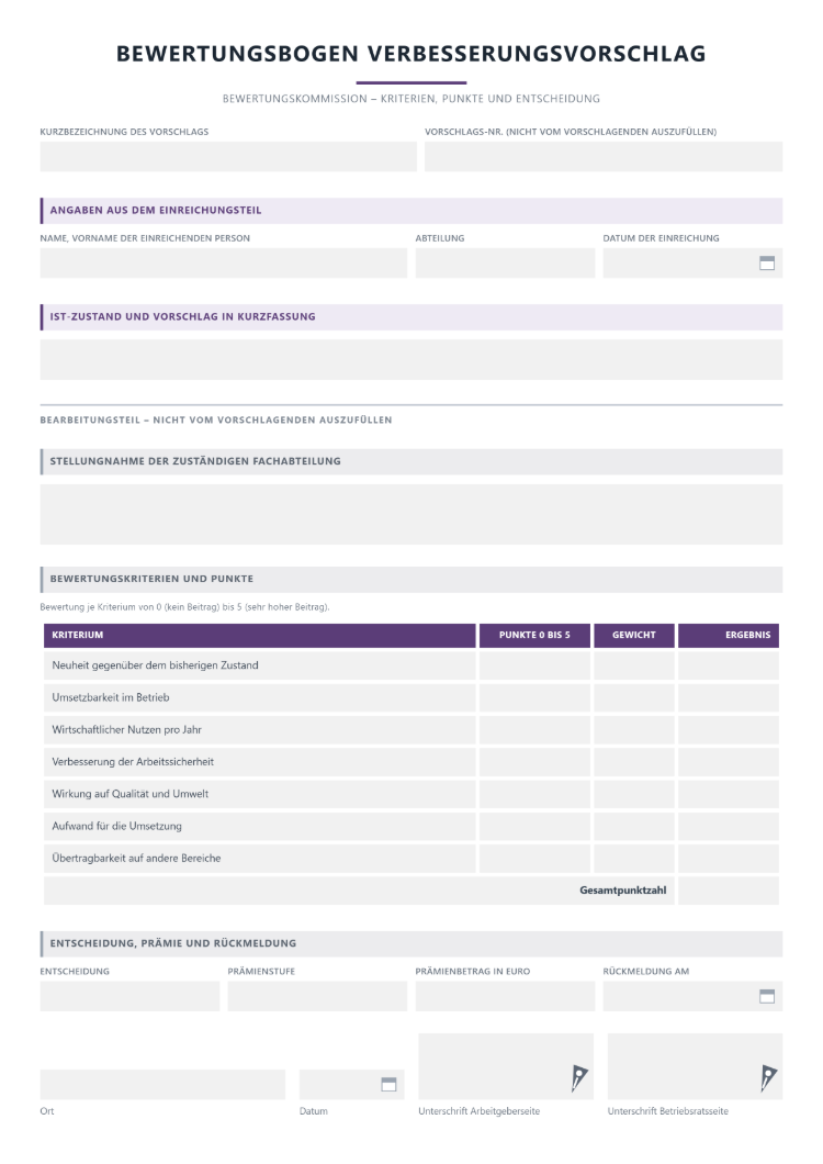 QM-Formular Verbesserungsvorschlag