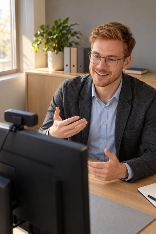 Formilo-Berater erklärt im Online-Meeting, wie die Vorsorgekartei entsteht