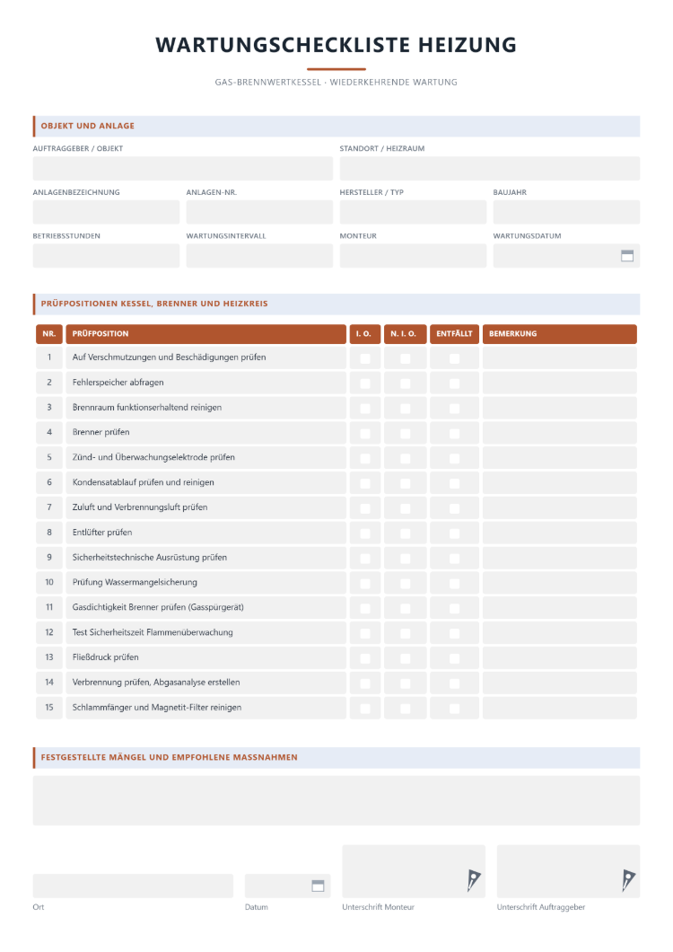 Checkliste Wartung Heizung