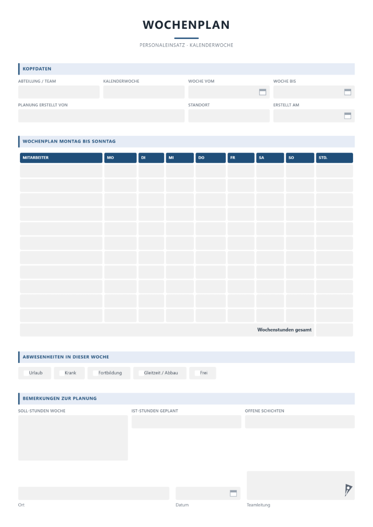 Wochenplan Vorlage
