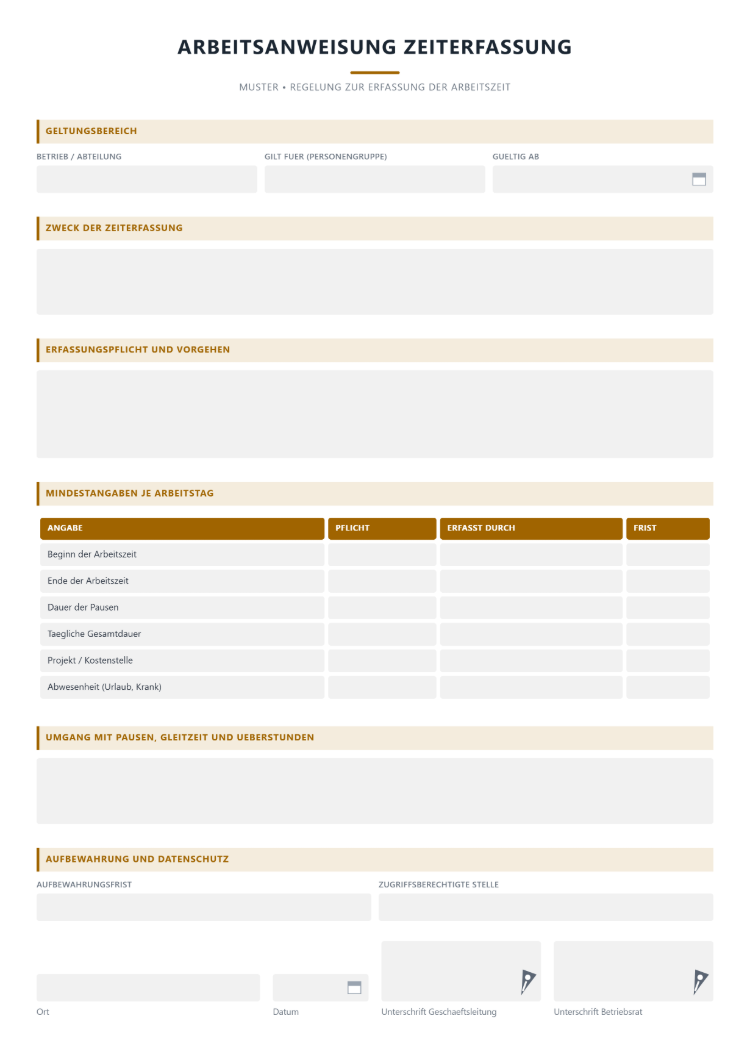 Arbeitsanweisung zur Zeiterfassung