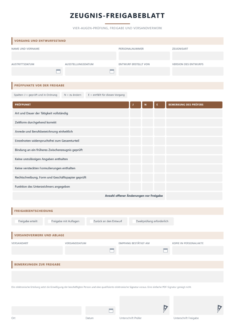 Zeugnis-Freigabe-Prüfblatt