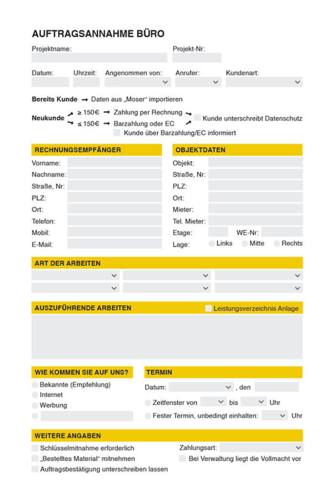 Beispielformular für eine Auftragsannehme - Ausfüllbare PDF Formulare erstellen MacFormilo GmbH