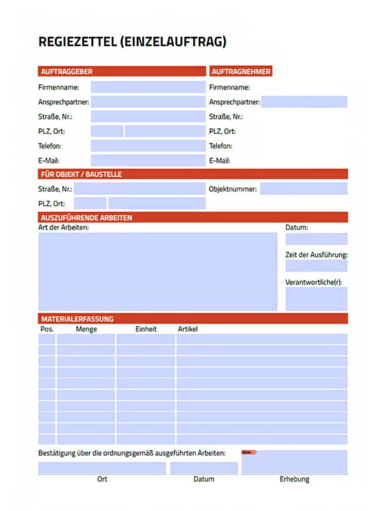 Beispielformular für ein Regiezettel - PDF Felder zum Ausfüllen erstellen - Formilo GmbH