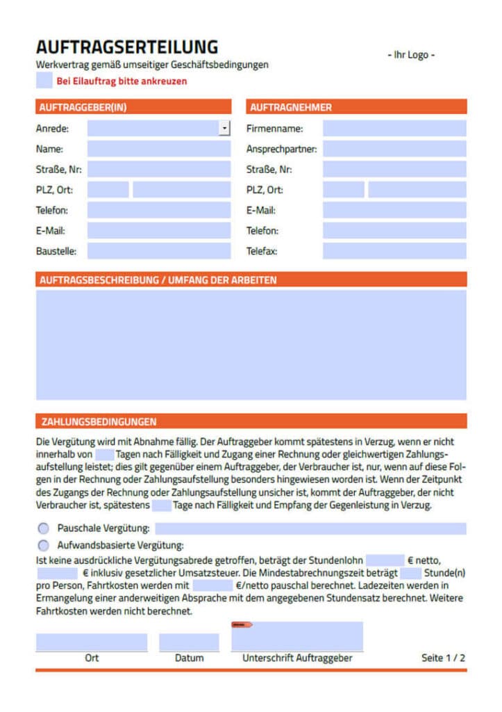 Beispielformular zu einer Auftragserteilung - PDF Formular bearbeiten - Formilo GmbH