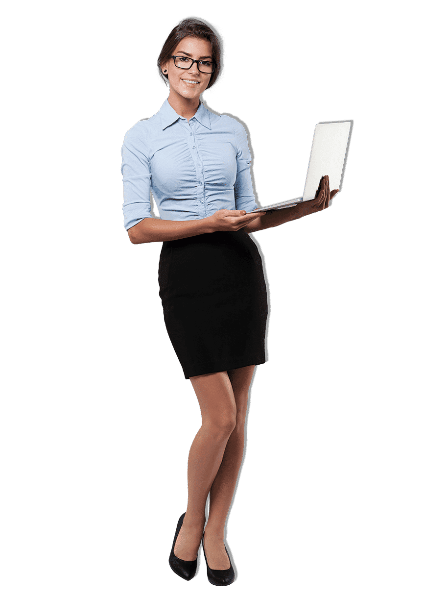 Sekretärin hält stehend ein Laptop in ihren Händen. - PDF Formular bearbeiten - Formilo GmbH
