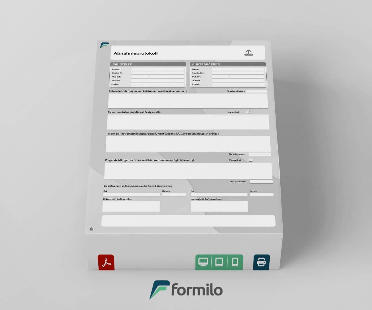 Abnahmeprotokoll - offene PDF Datei zum Ausfüllen