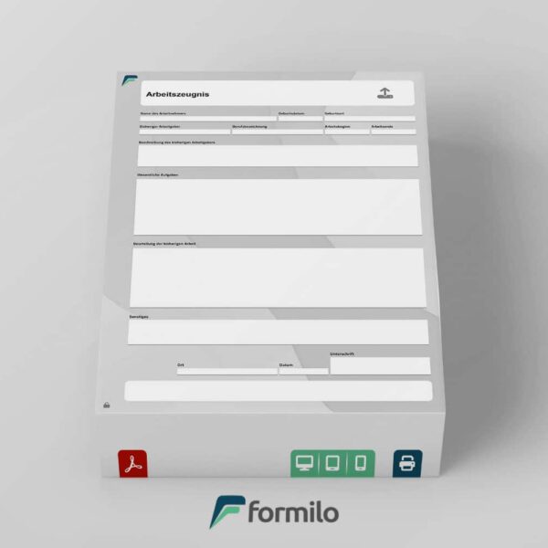 Arbeitszeugnis - PDF Formular mit Ausfüllfeldern
