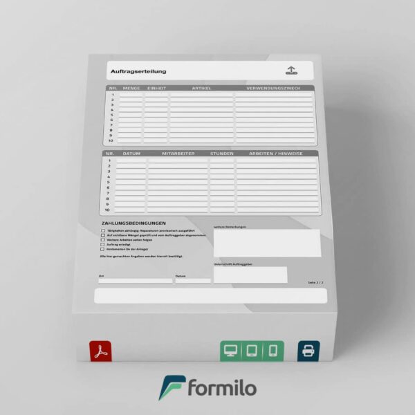 Auftragserteilung Vorlage im interaktiven PDF Format