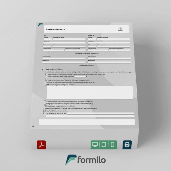 Bankvollmacht - PDF Formblatt für digitales Ausfüllen