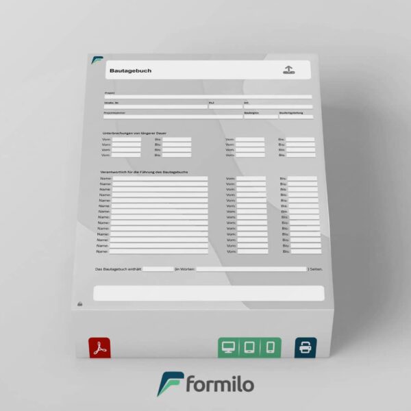 Bautagebuchvorlage Deckblatt zum Herunterladen, als PDF Vordruck