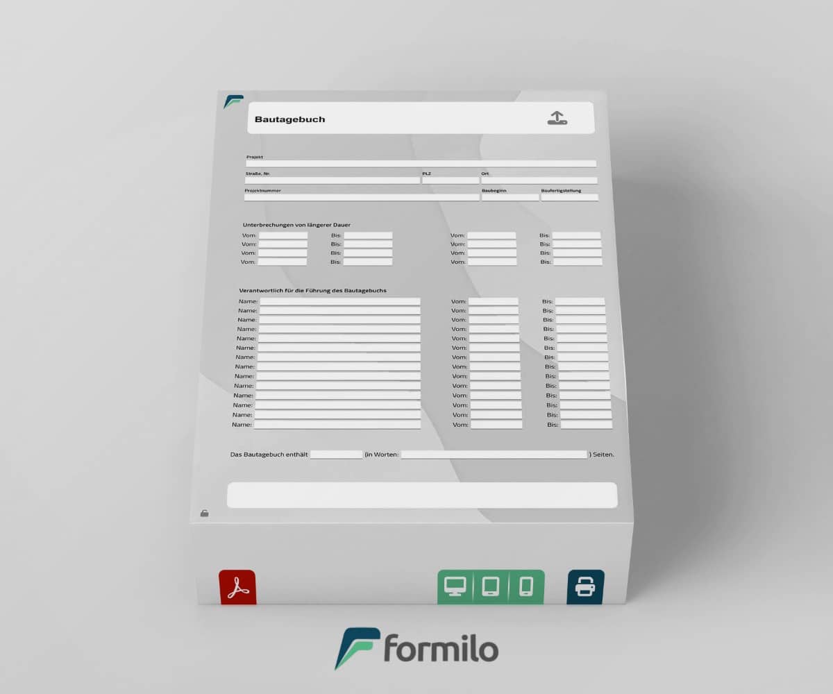 Bautagebuchvorlage Deckblatt zum Herunterladen, als PDF Vordruck