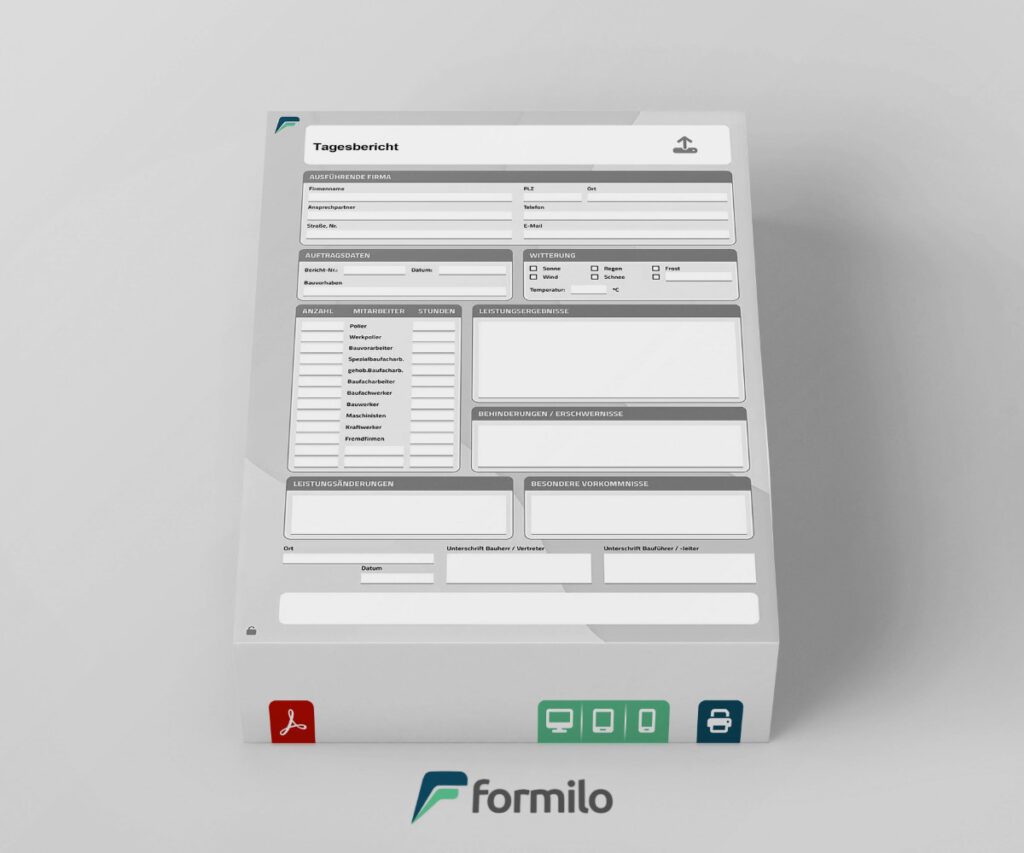 Bautagesbericht Formblatt im PDF Format