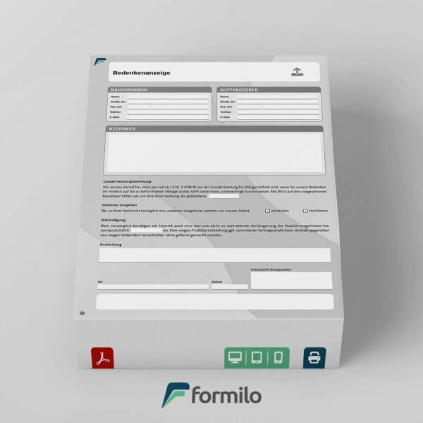 Bedenkenanzeige - digital ausfüllbares PDF Formular