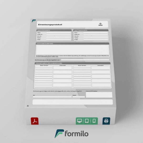 Einweisungsprotokoll - digitale PDF Vorlage