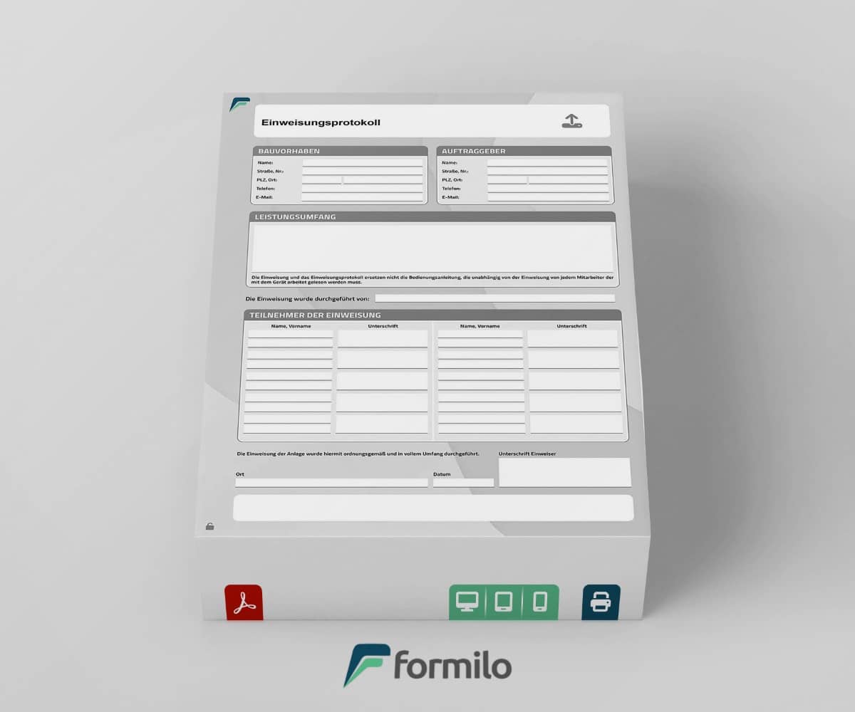 Einweisungsprotokoll - digitale PDF Vorlage