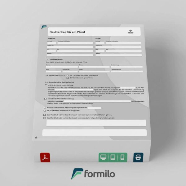 Kaufvertrag Pferd - digitales PDF Formblatt