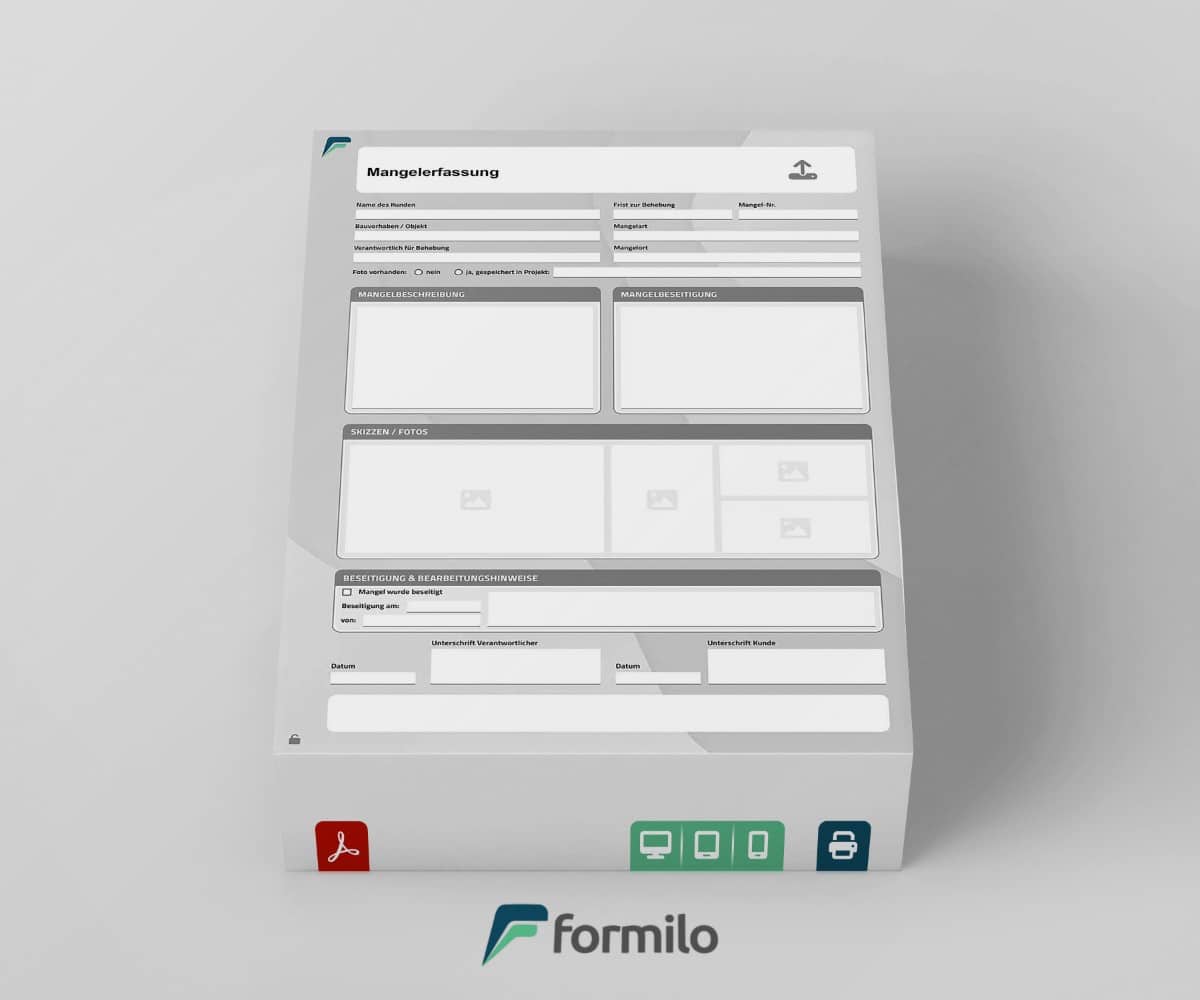 Mangelerfassung mit Textfeldern und Fotofeldern - interaktives PDF Dokument mit Funktionalitäten