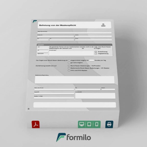 Maskenbefreiung Formblatt - PDF Datei, elektronisch ausfüllbar