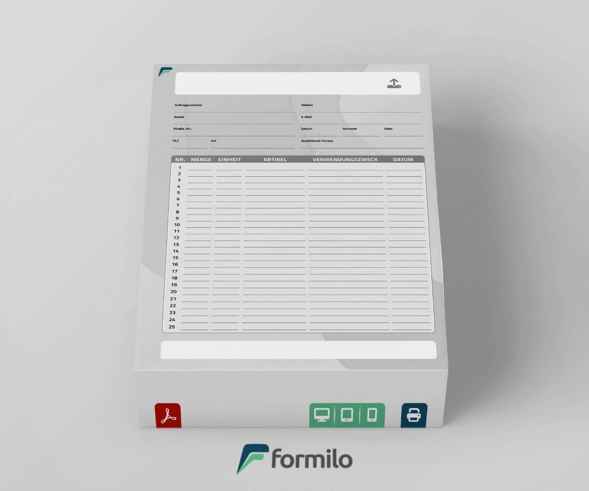 Digitale Materialliste - ausfüllbare PDF Datei zum Herunterladen
