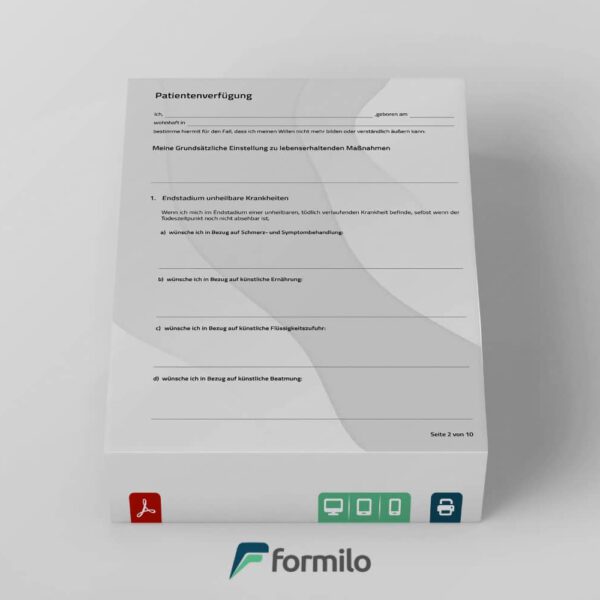 Patientenverfügung - PDF Vordruck zum Ausfüllen mit PDF Programm