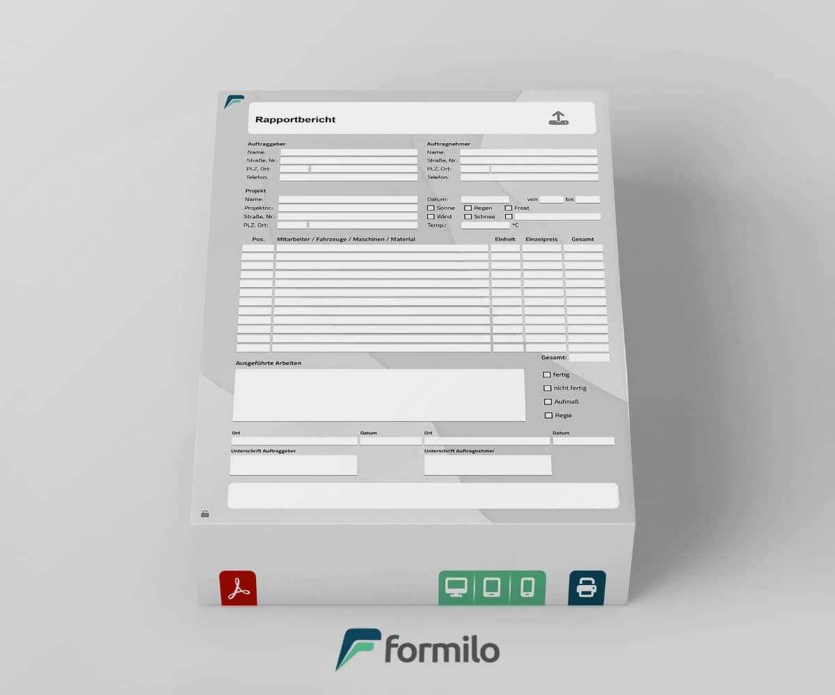 Rapportbericht Vordruck - mit Preiskalkulation, PDF mit JavaScript Programmierung