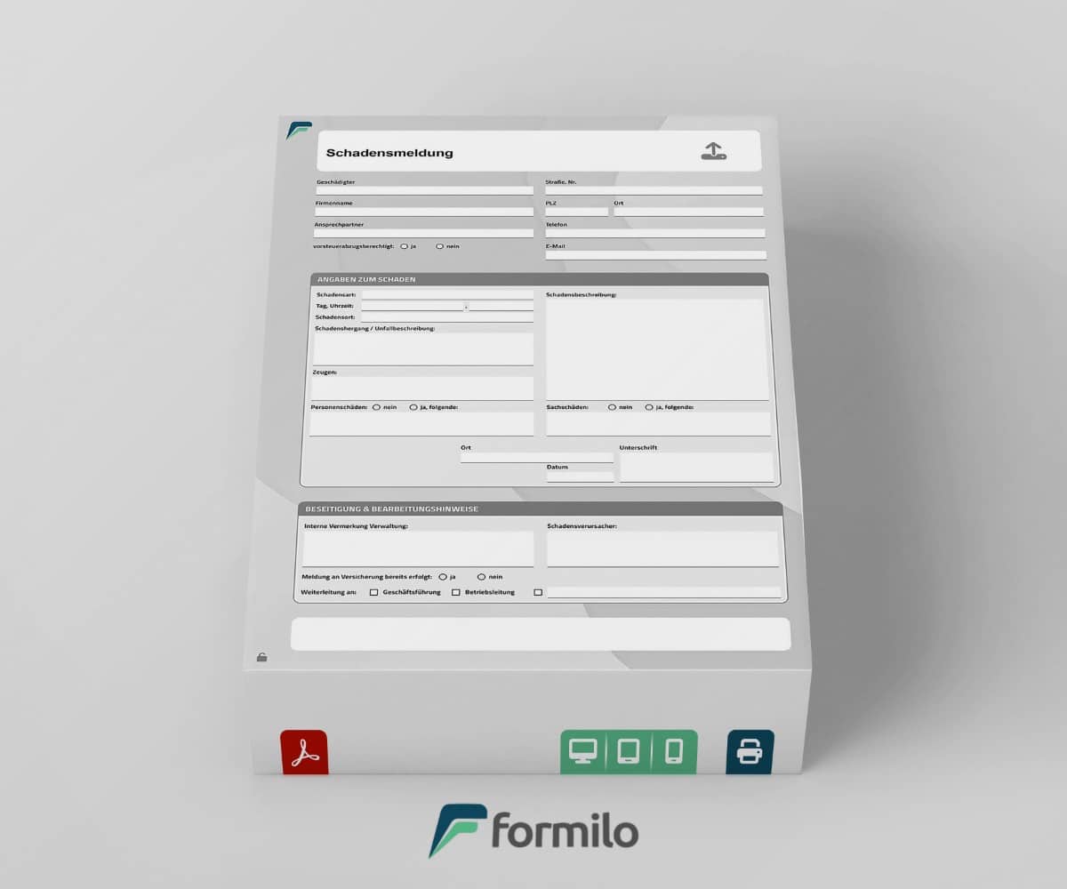 Schadensmeldung Vordruck - digitale PDF Datei